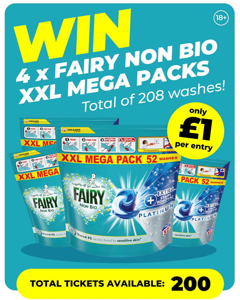 WIN 4 x Fairy Non Bio Pods XXL 52 WASH MEGA PACK